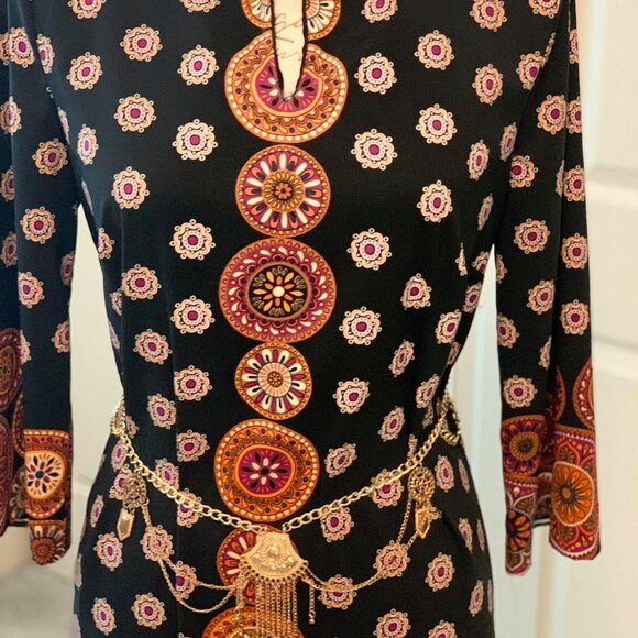 Women's Medallion Dress by Nicole Miller with a Slight Upper Split on the Chest - Picture 4 of 11